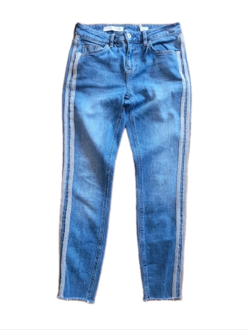 Pilcro Anthropologie Jeans Womens 26 High-Rise Skinny Blue Silver Side Stripes